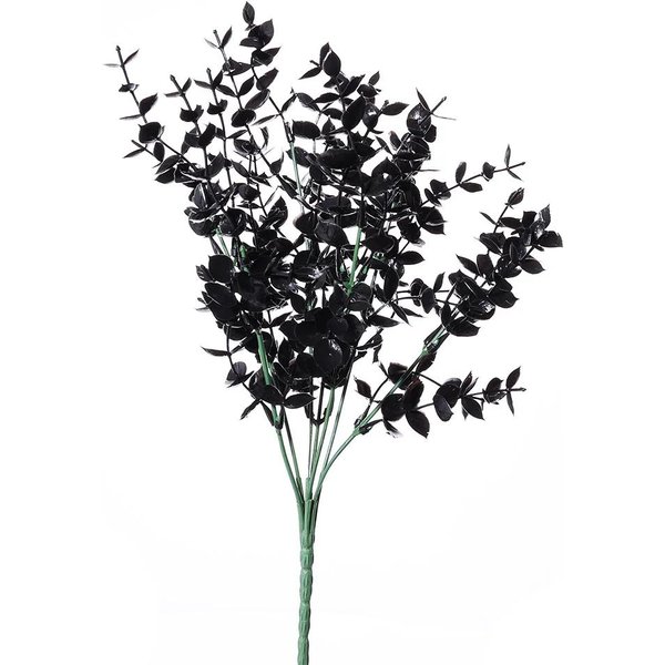 7 Ramas Hojas De Eucalipto Negras Artificiales Plantas De PláStico Helecho Persa Halloween Ramo De Flores Falsas DecoracióN Para El Hogar Y La Oficina-image