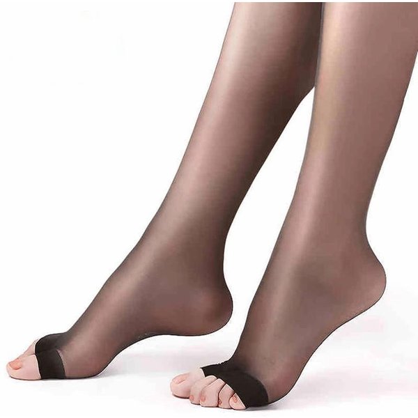 Medias Transparentes Ultra Finas 10D Hasta El Muslo Para Mujer Calcetines sexy Sin Dedos Para Sandalias De Verano Con Punta Abierta M Gray-image
