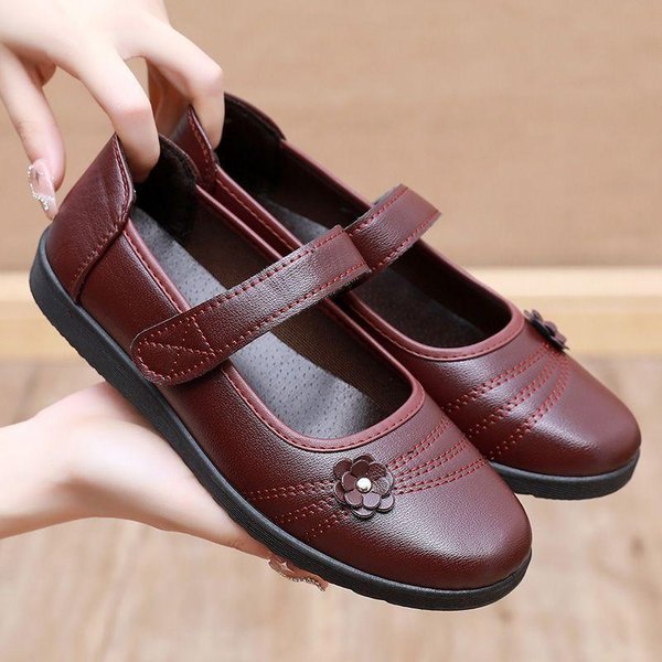 Wygodne Buty Jednoosobowe, AntypośLizgowe PłAskie Dno, Buty Damskie W śRednim Wieku I Starsze, Buty SkóRzane Na Wiosnę I Jesień, Buty Dla Starszych 41 BrąZowy-image