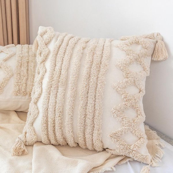 Funda De CojíN Bohemio 45X45Cm Estilo NóRdico Borla Bordada Artesanal Funda De Almohada Sala De Estar Sofá Funda De Almohada De Lujo Ligero 45X45Cm-image