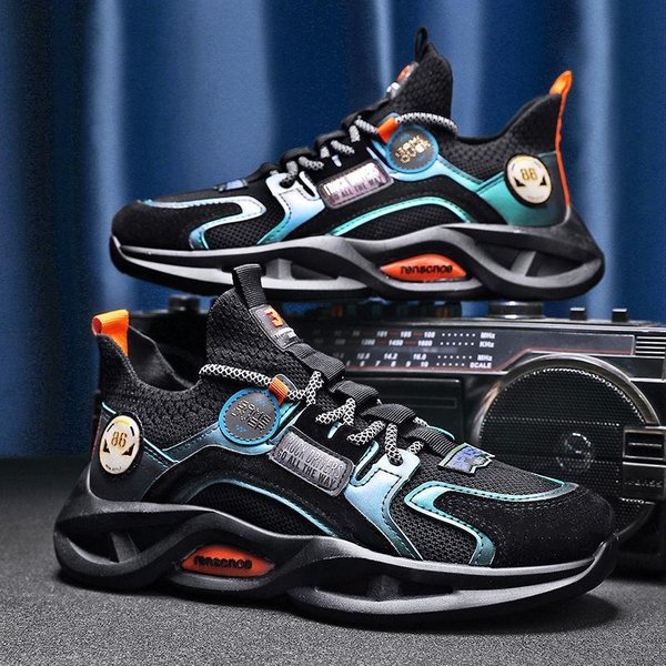 Zapatillas De Running Para Hombre Primavera Nuevas Zapatillas De Hombre Con Cordones Transpirables Tejido Volador Zapatillas De Running Moda Hoja Deportivas Casuales 44 Negro-image