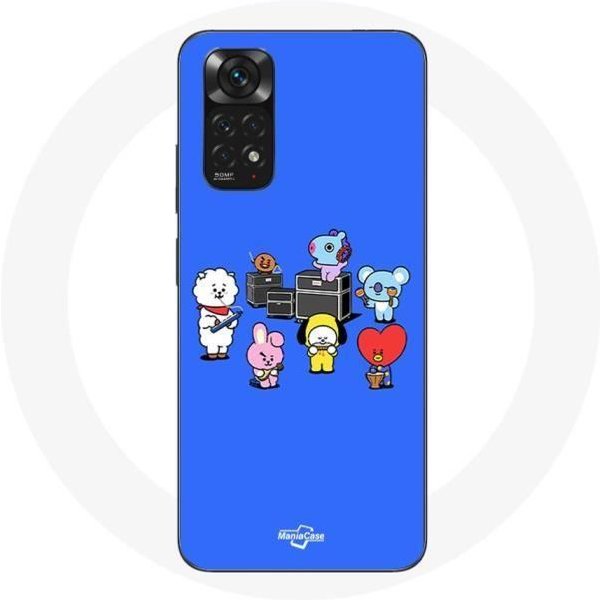 Funda Para Xiaomi Redmi Note 11S BTS BT21 Tata Chimmy Cooky Rj Koya Shooky Y Mang Tocan MúSica Fondo Azul-image