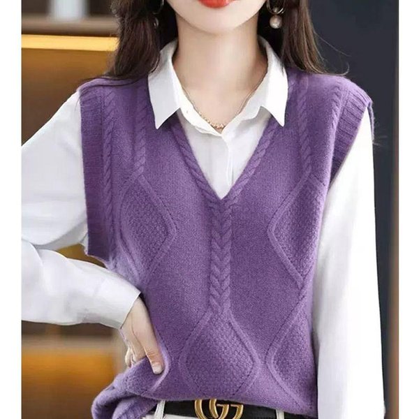 Chaleco Sin Mangas Para Mujer, SuéTer Liso, Prendas De Vestir Exteriores CláSicas, Top De Punto Con Cuello En V, Chaleco Sencillo Para Mujer, OtoñO Invierno 3XL PúRpura-image
