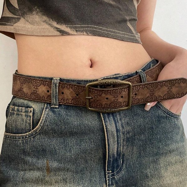 CinturóN Retro Y2K Americano Femenino Personalidad Simple Estilo éTnico VersáTil Con CinturóN De Jeans Alto Sentido MarróN Black-image