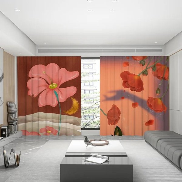 Cortina Nueva Cisne Flor De Cerezo Girasol Flor Alta Opacidad Dormitorio De NiñAs Sala De Estar Drapeado Grueso De Sombreado Cortinas De Nuevo Estilo W55 X H120Cm X 2&Grommet Top-image