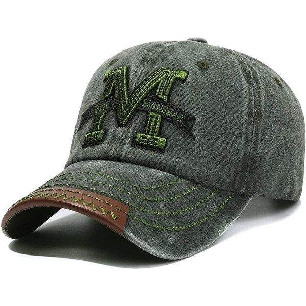 Czapka Baseballowa Unisex M Litera Haftowana Czapka Taty Damska MęSka Outdoor Washed Cotton Cap 56Cm-60Cm Kolor Zielono-Szary Wojskowy-image