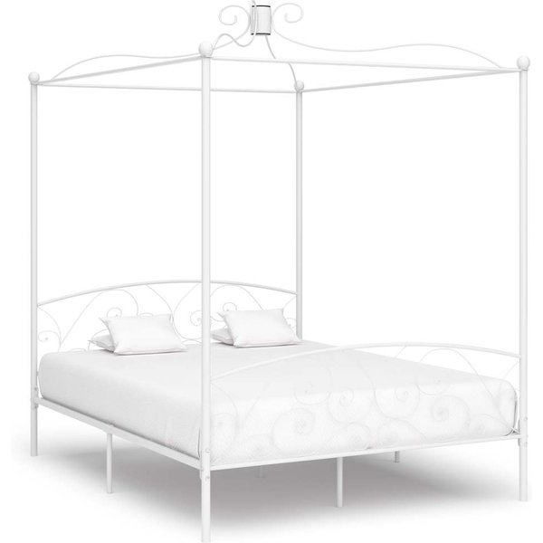 Estructura De Cama Con Dosel De Metal Blanco 180 X 200 Cm-image