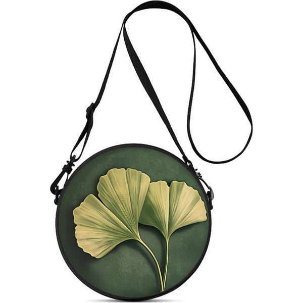 Bolso Redondo Con Estampado De Hojas Hombro Casual Bolso Mensajero Diario Correa Ajustable Bolso Cruzado Para Mujer Mejores Regalos Plano 2D Black-image