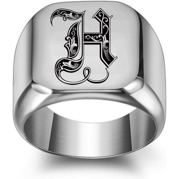 Anillo De Sello Con Iniciales Retro Para Hombre, 14 Mm, Con Sello Pesado Y Voluminoso, De Acero Inoxidable, Con Letras Personalizadas, Regalo De JoyeríA Para éL. 13 White-image