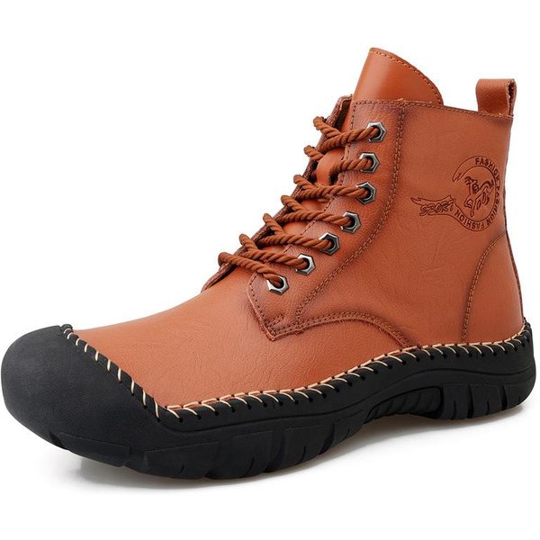 Botas De CañA Alta Estilo BritáNico Retro De OtoñO Para Hombre, Botas De Trabajo De Media CañA, Botas De Nieve Para OtoñO E Invierno, Botas De Cuero, Zapatos De Moda 48 MarróN-image