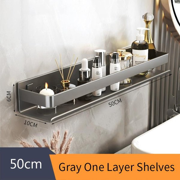 PółKa Organizator AkcesorióW ŁAzienkowych Stojak Do Przechowywania Pod Prysznic Szary Montowany Na ŚCianie Aluminium Kosmiczne Uchwyt Na Szampon Toaletowy PółKi 30-50CM-image