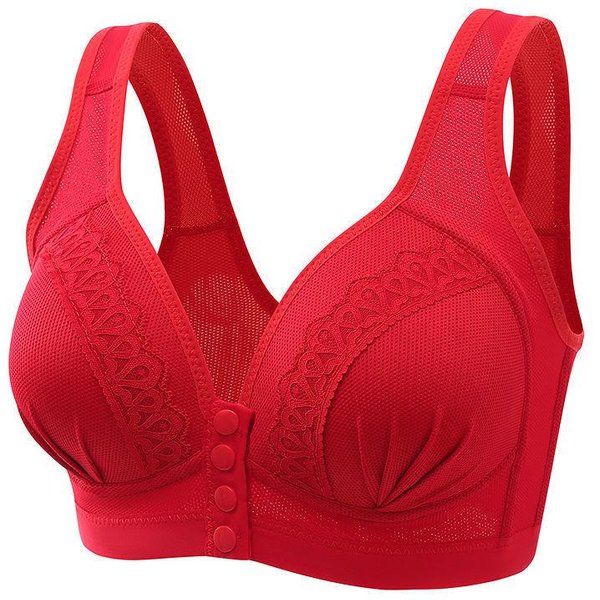 Biustonosz Zapinany Z Przodu Dla Kobiet Biustonosze Push-Up Bezszwowe Biustonosz Bez Fiszbin DużY Rozmiar Bralette Seksowna Bielizna 40 Czerwony-image