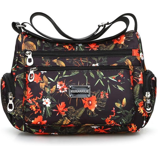 Stylowa Torba Crossbody Z Nadrukiem Ust, Wielokieszeniowa, Lekka, Nylonowa, Na Ramię, Z Regulowanym Paskiem, Dla Kobiet Black-image