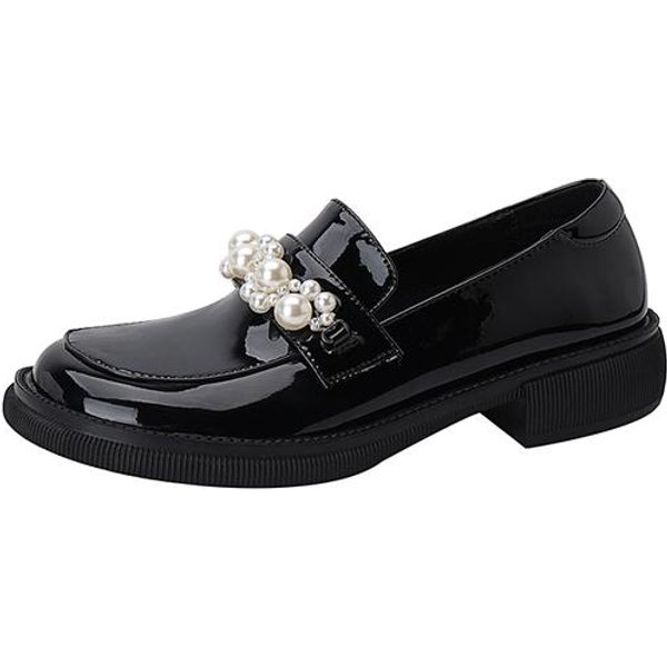 Zapatos De Mujer De Cuero Genuino De Moda Nueva Zapatos Casuales Tipo MocasíN Mujer Slip-On Zapatos De Plataforma Punta Redonda Zapatos De Mujer Adornados Con Perlas 36 Negro-image