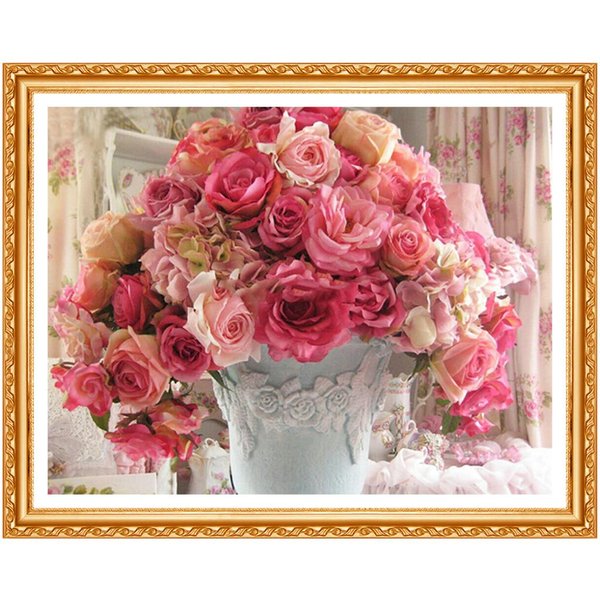 Pintura De Diamantes 5D Flores Diamantes Redondos Completos Punto De Cruz Bordado De Diamantes Pintura De Rosas 20X30CM-image