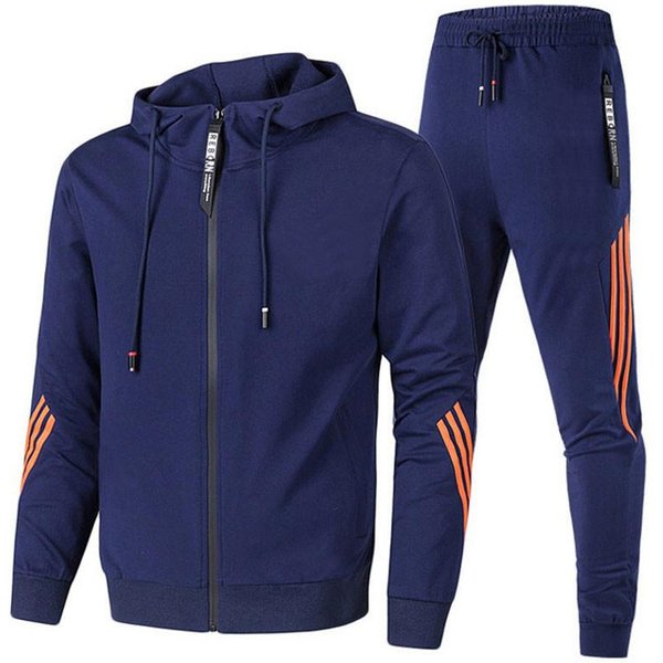 Traje De SuéTer Con DiseñO De Cremallera Para Hombre OtoñO E Invierno Traje Casual Deportivo Con Capucha XXL Azul Marino-image