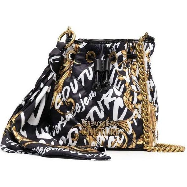 Versace Jeans Couture Vintage Barokowy Nadruk Logo ŁAńCuszek Tkanina Torba KubełKowa Damskie Torby Czarny 73VA4BA6-ZS466-G89 Basic Set (Bag+Dust Bag)-image