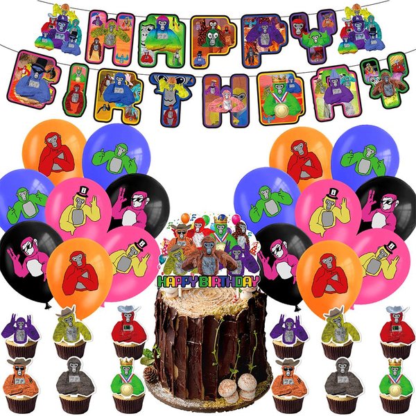 Suministros Para Fiestas TemáTicas Del Juego Gorilla Tag Vr, Pancarta, Globos Para DecoracióN De Tartas-image
