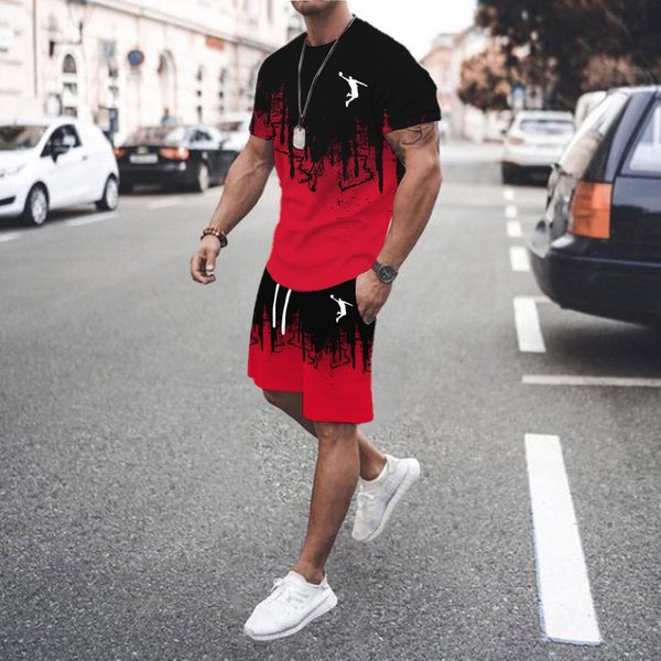 Conjunto Popular De Verano Para Hombre 2024 Camiseta+PantalóN Corto Conjunto Deportivo Para Hombre Estampado Moda Casual Manga Corta Conjunto De Camiseta Conjunto De Jogging Para Hombre L Black-image