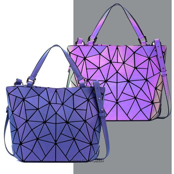 ŚWiecąCa Odblaskowa Geometryczna Torba Na Ramię Dla Kobiet Pikowana SkłAdana Torba Typu Tote Modne śWiecąCe Torebki Big35X13X29Cm Purple-image