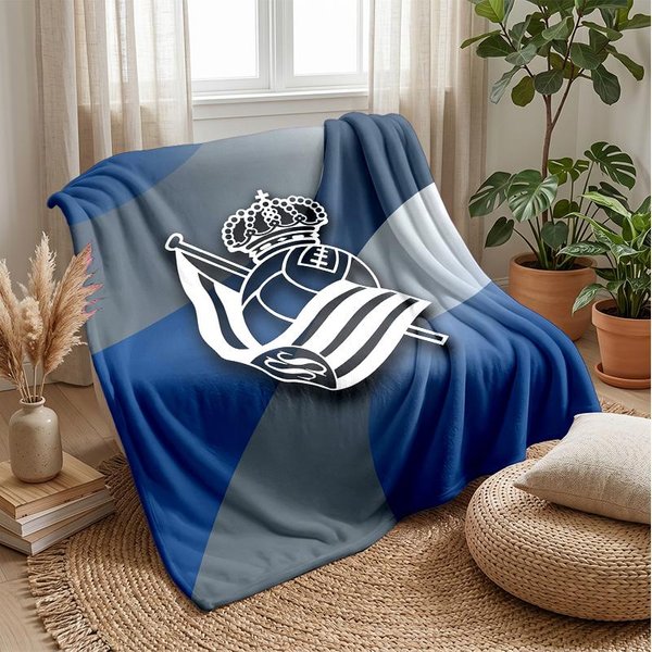 Manta Suave De Franela Polar Del FC Real Sociedad Ligera Acogedora CáLida Manta De Sofá Cama DecoracióN Del Hogar 130X150Cm-image