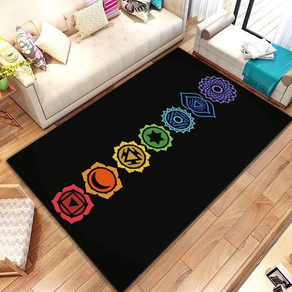 Nowy Dywan Bohemia Z Mandalą 7 Czakr Rainbow, Dywan Do Salonu, Sypialni, Na Sofę, Wycieraczka, Dekoracja, MięKka Mata PodłOgowa AntypośLizgowa Do Jogi 40X60Cm (16X24In)-image