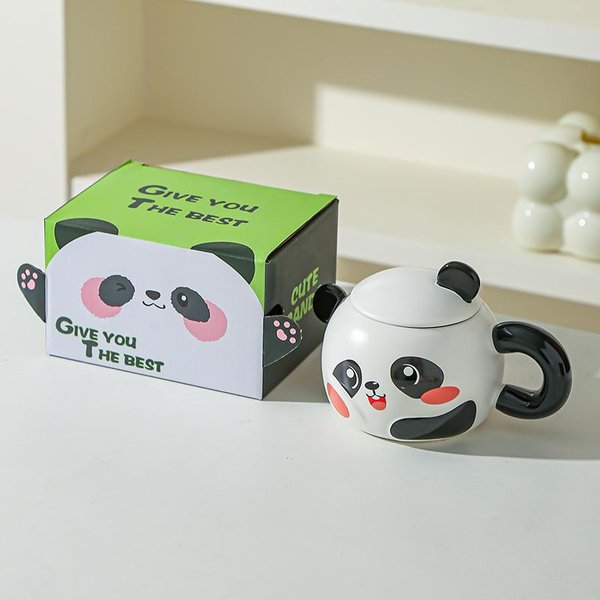 Taza De Agua Creativa De Panda Taza Para El Hogar Y La Oficina Taza De CeráMica Regalo Taza De Desayuno De Dibujos Animados Recuerdo 301-400Ml White-image