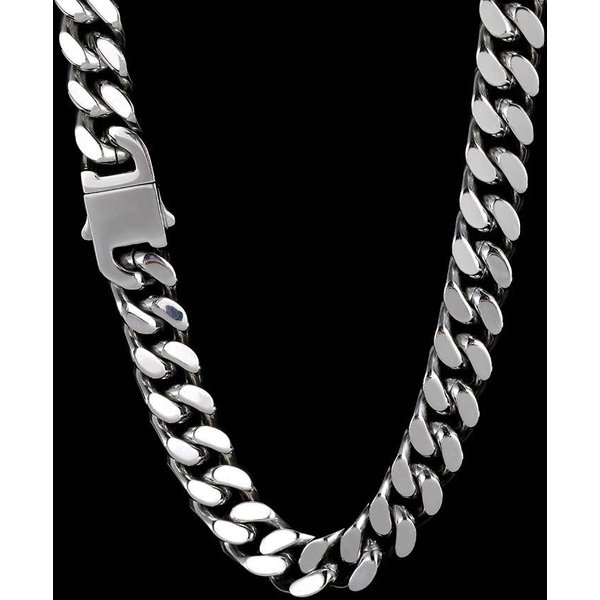 Europejski I AmerykańSki 12Mm Hip Hop Naszyjnik Ze Stali Nierdzewnej Polerowany Zaszyfrowany Zatrzask Klamra Cztery Strony Szlifowanie KubańSki łAńCuszek Naszyjnik 45Cm Gray-image