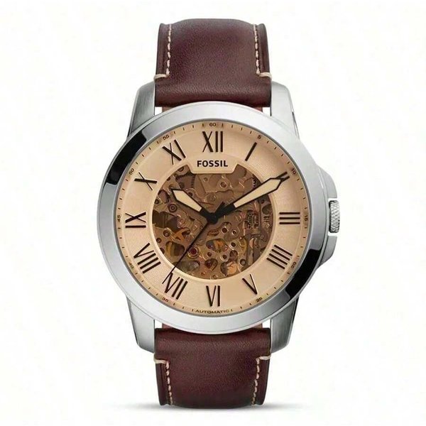 MęSki Zegarek Fossil Grant Automatic, WycięTa Tarcza, SkóRzany Pasek, Retro Casual Style, Nadaje Się Do Noszenia Na Co Dzień, Prezent Dla MężCzyzn ME3122 BrąZowy-image