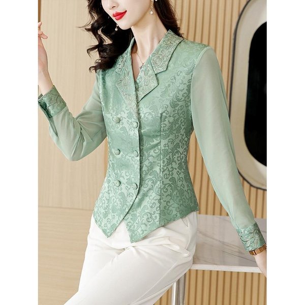 Camisa De Seda Para Mujer, De Manga Larga, Estilo Nuevo, Para Primavera Y OtoñO, Camisa úNica, Ajustada, Estilo FrancéS, De SatéN. 3XL-image