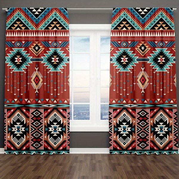 2 Panele Boho Kieszeń Na Karnisz Wzorzyste ZasłOny W Stylu Vintage Do Sypialni Biura Kuchni Salonu Gabinetu WystróJ Domu Darmowa WysyłKa Tanie W50 X H130(Cm)X2&Grommet Top-image