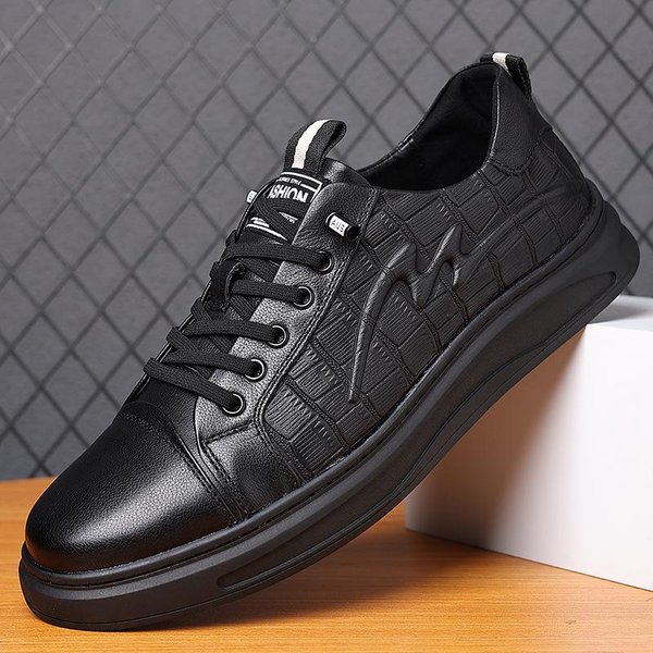 Zapatillas Negras Genuinas, Zapatos Para Hombre, Zapatos De Moda, Primavera, Nueva Capa Para La Cabeza, Zapatos Casuales De Cuero Con Estampado De Piel De Vaca, Zapatos Para Hombre 44 Gray-image