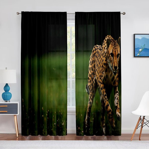 Cortina De Tul Con Estampado Animal De Leopardo Africano Guepardo Para Sala De Estar Dormitorio Cocina Cortinas Transparentes De Gasa DecoracióN Para Tratamiento De Ventanas 1 PCS W100Xh250Cm&Grommet Top-image