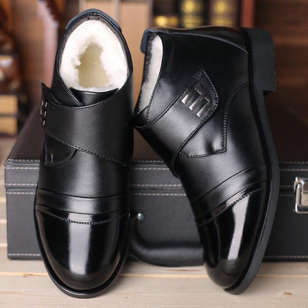 MęSkie SkóRzane Buty Wysokie Buty MęSkie Zimowe Aksamitne Grube CiepłE MęSkie BawełNiane Buty Zimowe śNieżNe Buty 43 Czarny-image