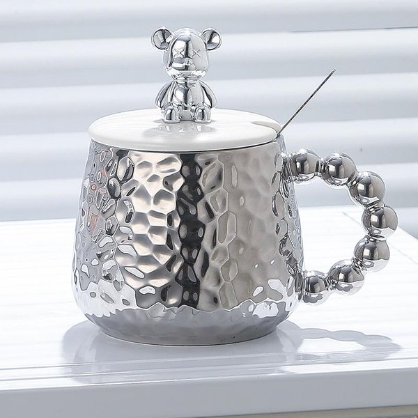 Taza De CeráMica De Lujo Ligero De Alta Gama De Alto Valor Taza De Oso Galvanizada Con Cuchara Taza De Café Souvenir Oficina 401-500Ml-image