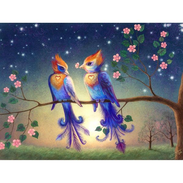 Pintura De Diamantes 5D DIY PáJaros Enamorados Bordado Mosaico Punto De Cruz DecoracióN De PedreríA 20X30CM-image