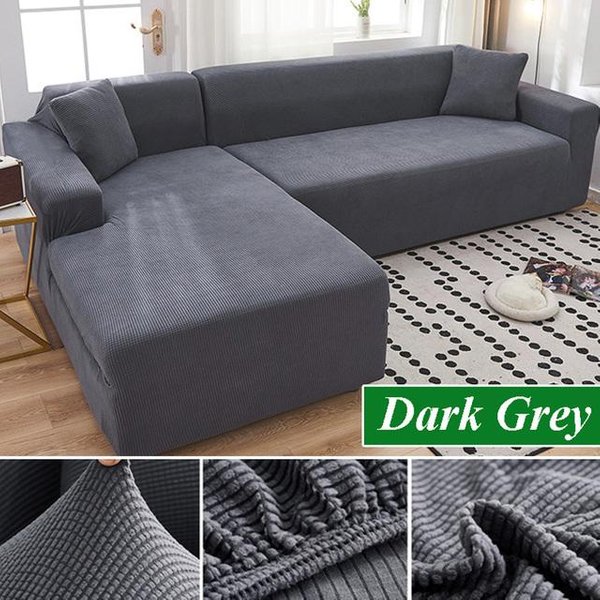 Funda De Sofá Para Sala De Estar, Forro Polar EláStico Grueso De 1 /2 /3 /4 Plazas, Funda De Sofá Esquinero En Forma De L Para Sofá Chaise Longue 1 Seater 90-130Cm Gris Oscuro-image