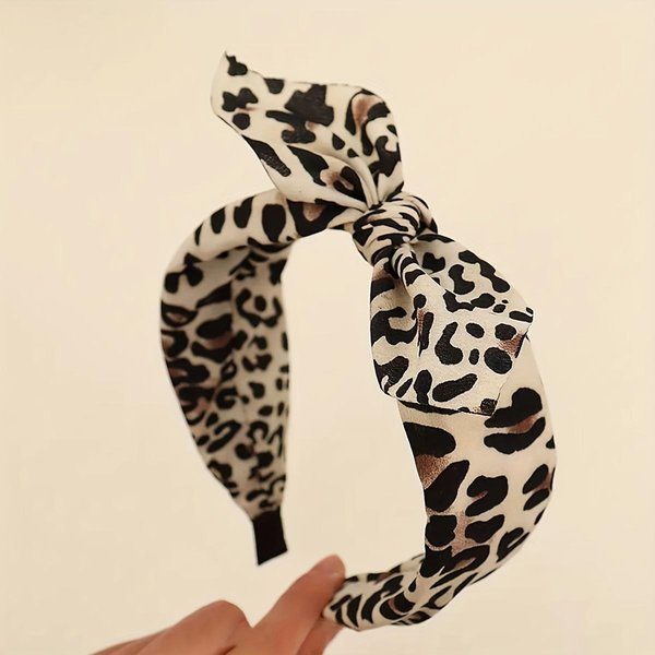 Diadema De Lazo Con Estampado De Leopardo Estilo Coreano Aro De PláStico Nudo Temperamento Banda Para El Cabello Diadema Ancha Antideslizante Para Lavarse La Cara White-image