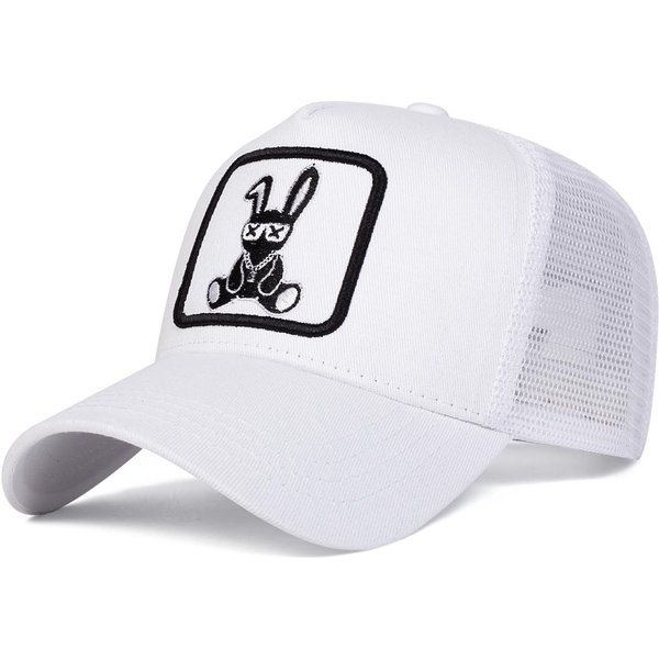 Unisex KreskóWkowy KróLik Haftowane Siatkowe Czapki Baseballowe Wiosna I Lato Outdoor Regulowane Codzienne Czapki Czapka Hip Hop Czapka PrzeciwsłOneczna White-image