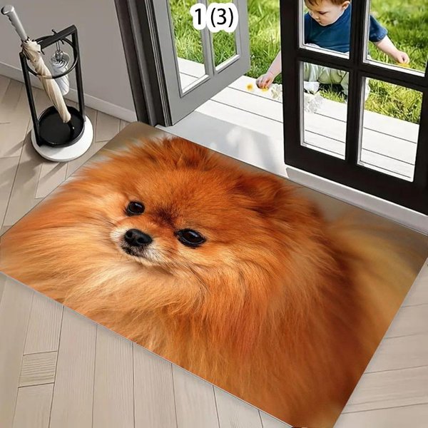 Uroczy Piesek Pomeranian Dywanik Mata Dywan Dekoracja Domu Puszysty Szczeniak 3D WzóR ZwierzęCia OkrąGłY Dekoracja PodłOgi Mata Powitalna Mata Kuchenna 30X50Cm-image