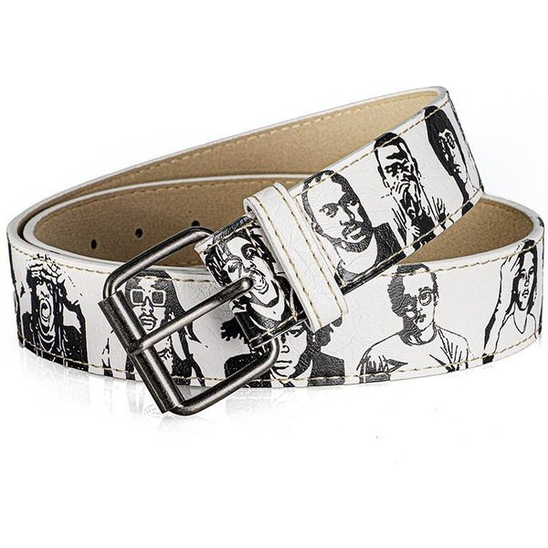 CinturóN Con Estampado De Retrato De Moda, CinturóN De Cintura ÚNico Estilo Hip-Hop Street Para Hombres Y Mujeres, CombinacióN VersáTil 110Cm Blanco-image