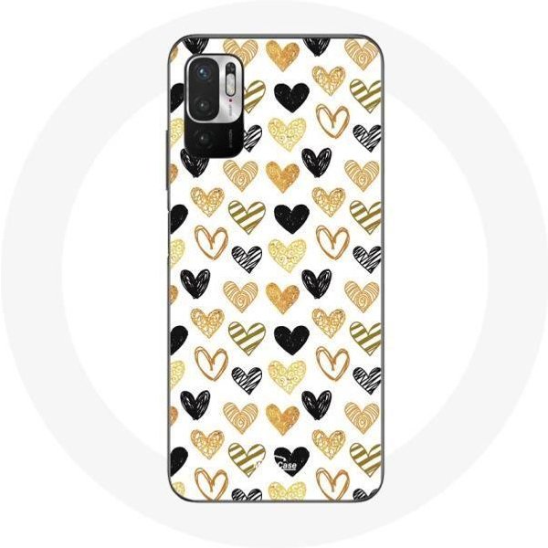 Funda Para Xiaomi Redmi Note 10T 5G Fondo De Textura Abstracta Corazones Negro Amarillo Y Gris-image