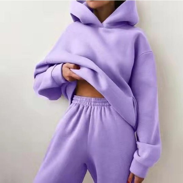 Conjuntos Elegantes De Dos Piezas Para Mujer, Sudaderas Con Capucha CáLidas Y Pantalones Largos, Conjuntos De Moda Para Mujer M PúRpura-image