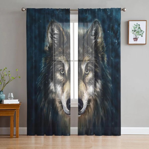 Wilk Zwierzę LeśNe Przezroczyste ZasłOny Do Dekoracji Salonu Tiul Woal Organza ZasłOny Okienne Do Kuchni Sypialni W135 X H115Cm X1&Rod Pocket-image
