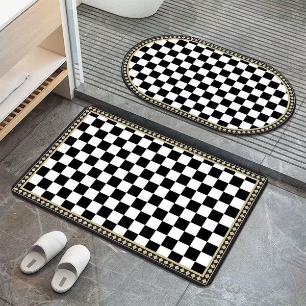 Alfombrilla De BañO Simple De Barro Diatomeas Tablero De Ajedrez Negro Y Blanco Transpirable Antideslizante Alfombrilla Para Puerta De Cocina Secado RáPido 40 * 60Cm-image
