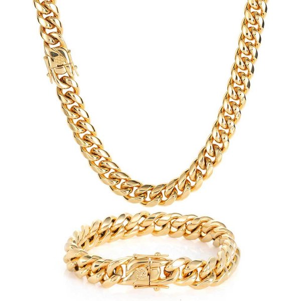 Europa Y Estados Unidos 10 Mm Acero Inoxidable Redondo Pulido EncriptacióN Cadena Cubana Collar Hip-Hop Hebilla Grifo Acero Titanio Pulsera Para Hombre 40Cm-image