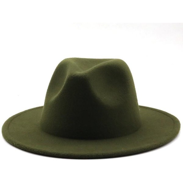Nowy Brytyjski Styl Zimowy DziecięCy WełNiany Jednolity Klasyczny Kapelusz Fedora ChłOpiec Dziewczynki Kapelusz Panama Jazzowy DużE Szerokie Rondo DużY Czarny Fedoras 52-54CM Child 52-54CM Kolor Zielono-Szary Wojskowy-image
