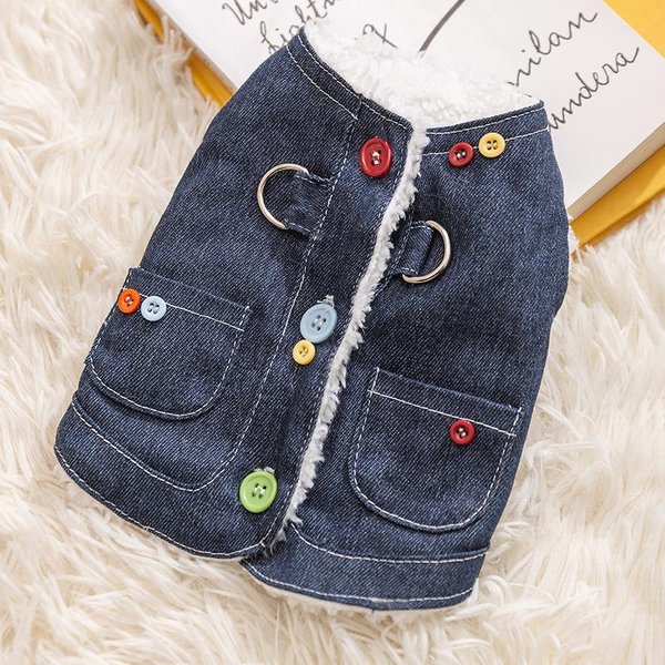 OtoñO E Invierno Perro VersióN Coreana De Estilo Simple Botones De Colores Chaleco De TraccióN Denim Abrigo De AlgodóN Ropa CáLida Para Mascotas Gato XL-image
