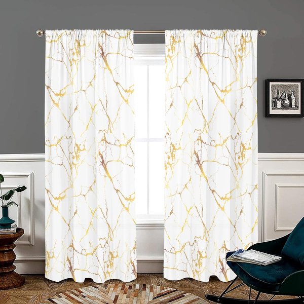 2 Piezas, Lujosas Cortinas De LáMina Con Textura De MáRmol Dorado, Semi Opacas, Adecuadas Para Sala De Estar, Dormitorio, Cocina Y DecoracióN Del Hogar. W150CM H166Cm&Rod Pocket-image