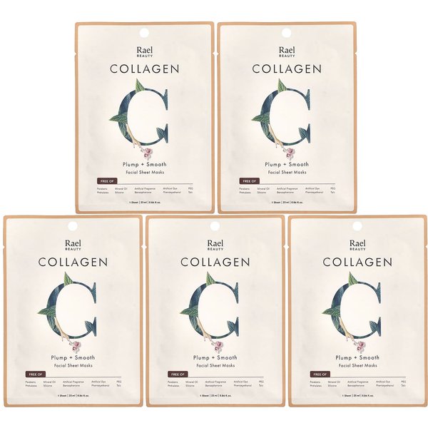 Rael, Beauty, Mascarilla Facial De ColáGeno, 5 LáMinas, 25 Ml (0,84 Onzas LíQuidas) Cada Beige-image